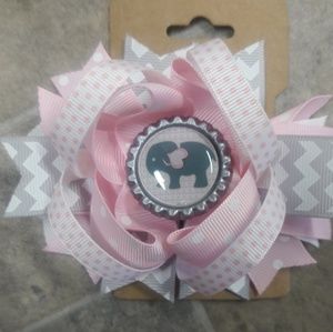 Girls 4 inch Pink Gray Handmade Boutique Hair Bow